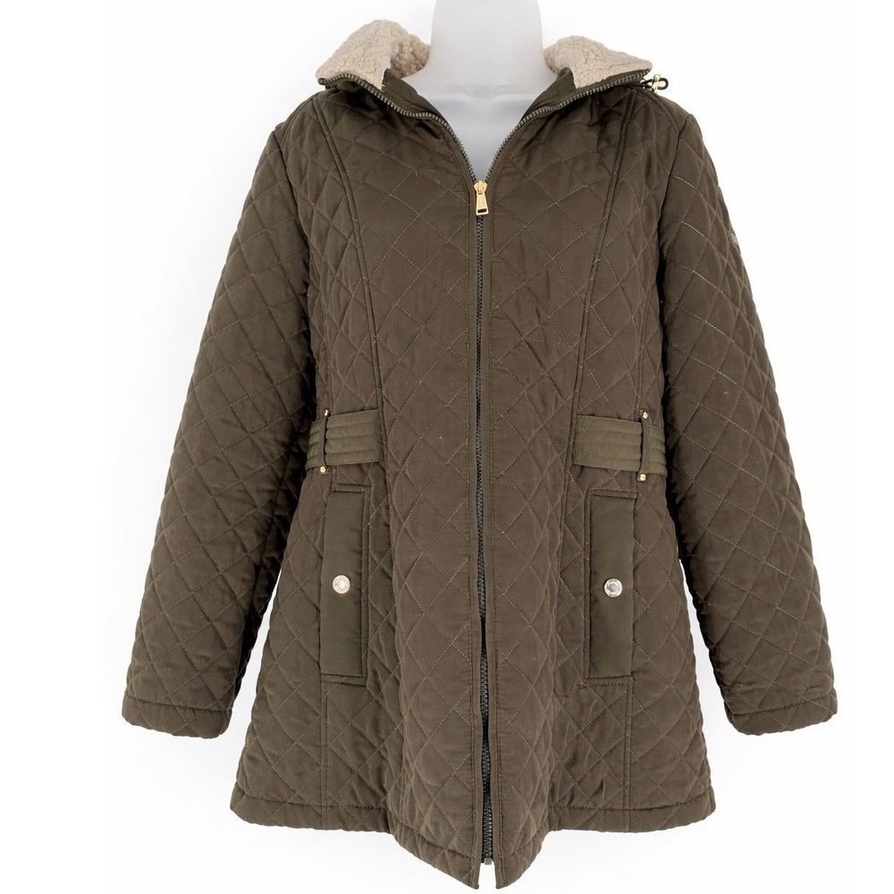 Laundry By Shelli Segal Quilted Fleece lined Hooded Jacket-Size Large
